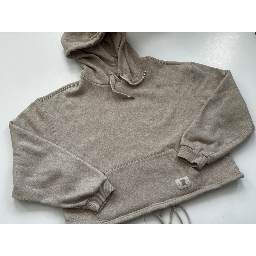 Savage X Fenty Cropped Hoodie Oatmeal Heather Beige Drawstring Pullover Medium